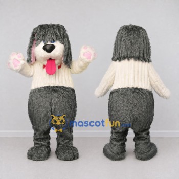 Custom Gray and White Shaggy Dog Mascot Costume Adult Full Body Suit for Pet Events
