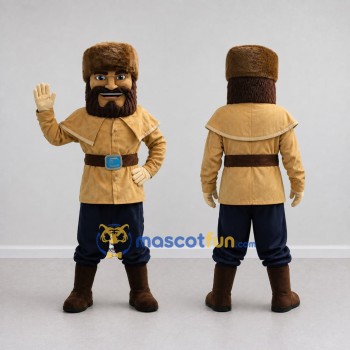 Custom Tan Brown and Navy Blue Frontiersman Mascot Costume Adult Full Body Suit for Historical Events