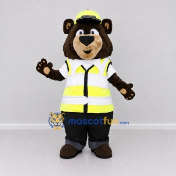Custom Brown Yellow and Black Safety Patrol Bear Mascot Costume Adult Full Body Suit for Road Safety Events