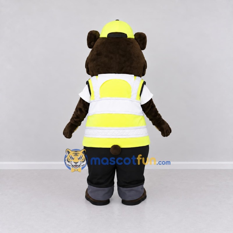 Custom Brown Yellow and Black Safety Patrol Bear Mascot Costume Adult Full Body Suit for Road Safety Events
