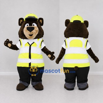 Custom Brown Yellow and Black Safety Patrol Bear Mascot Costume Adult Full Body Suit for Road Safety Events