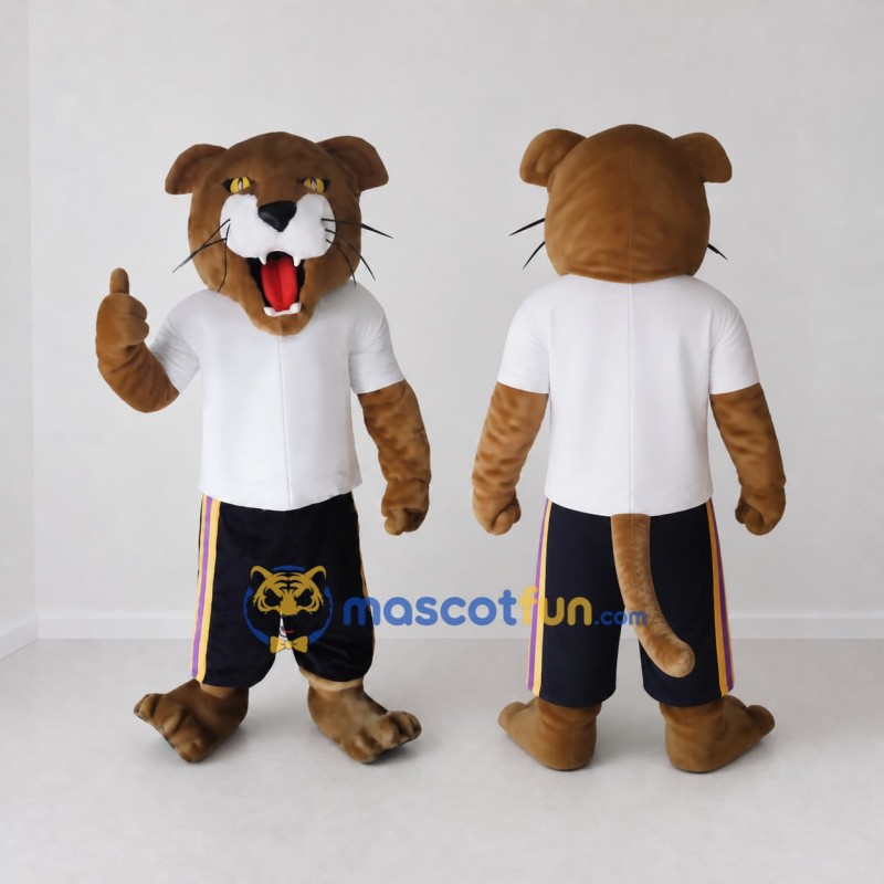 Custom Brown White and Black Wildcat Mascot Costume Adult Full Body Suit for Sports Events