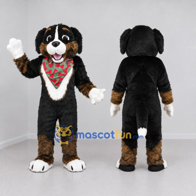Custom Black Brown and White Dog Mascot Costume Adult Full Body Suit for Pet Events Custom Black Brown and White Dog Mascot Costume Adult Full Body Suit for Pet Events