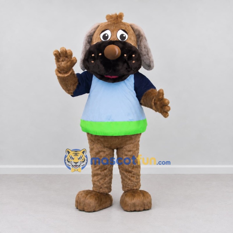 Custom Brown Blue and Green Dog Mascot Costume Adult Full Body Suit for Children's Events