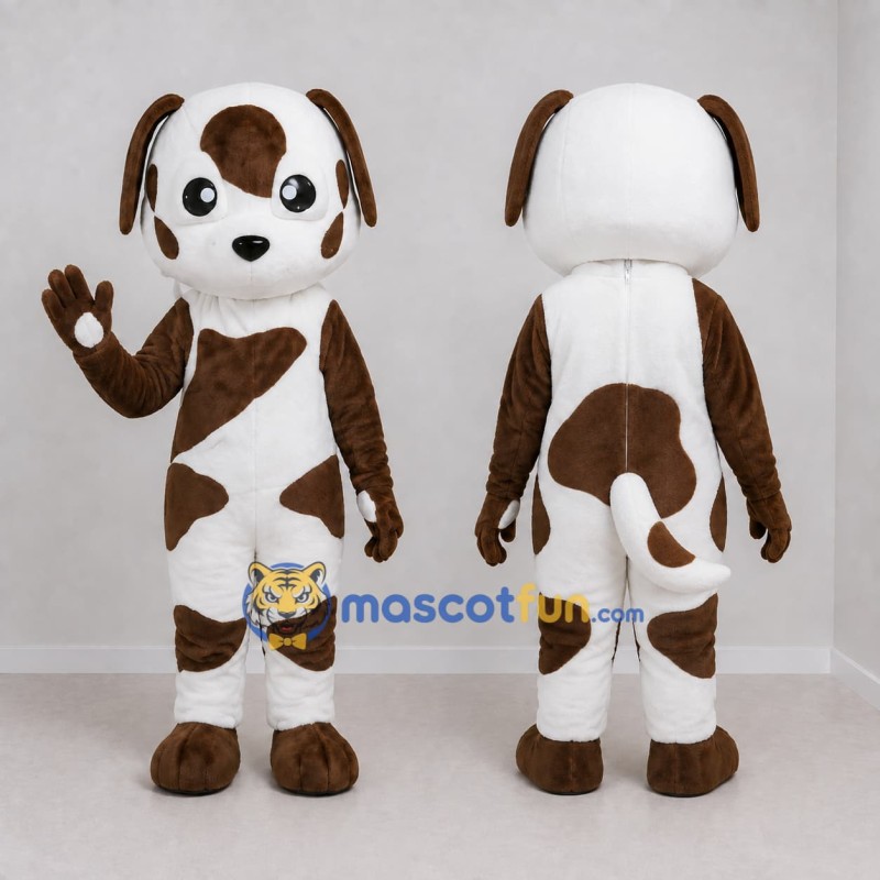 Custom White and Brown Dog Mascot Costume Adult Full Body Suit for Pet Events Custom White and Brown Dog Mascot Costume Adult Full Body Suit for Pet Events