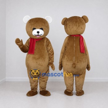 Custom Brown and Red Teddy Bear Mascot Costume Adult Full Body Suit for Winter Events