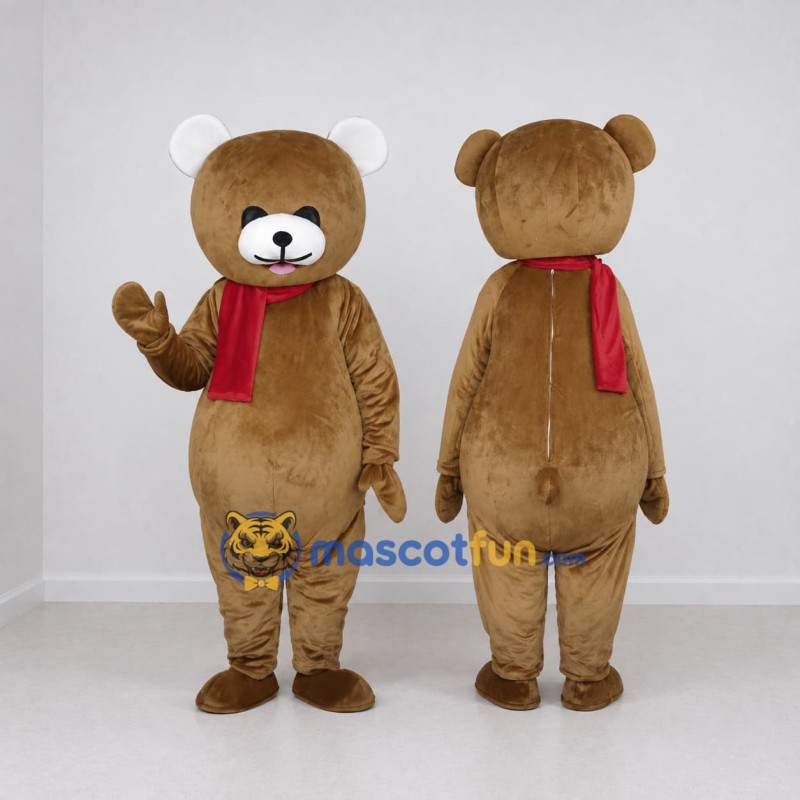 Custom Brown and Red Teddy Bear Mascot Costume Adult Full Body Suit for Winter Events Custom Brown and Red Teddy Bear Mascot Costume Adult Full Body Suit for Winter Events