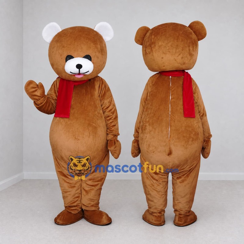Custom Brown and Red Teddy Bear Mascot Costume Adult Full Body Suit for Winter Events Custom Brown and Red Teddy Bear Mascot Costume Adult Full Body Suit for Winter Events