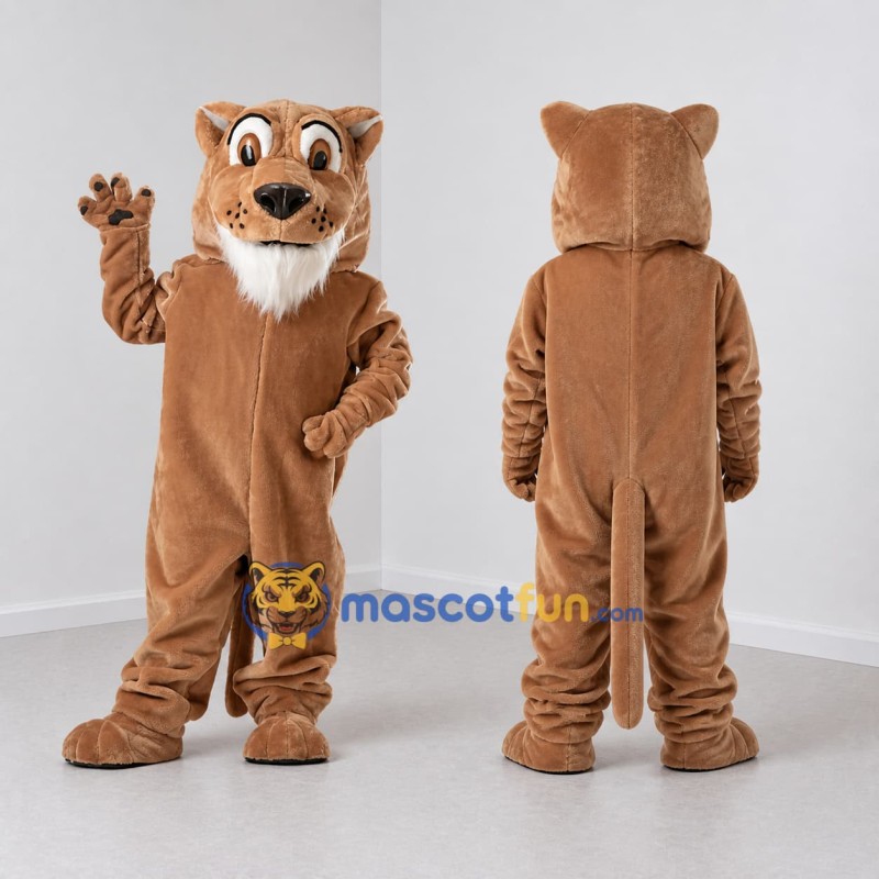 Custom Tan and White Wildcat Mascot Costume Adult Full Body Suit for Wildlife Events Custom Tan and White Wildcat Mascot Costume Adult Full Body Suit for Wildlife Events