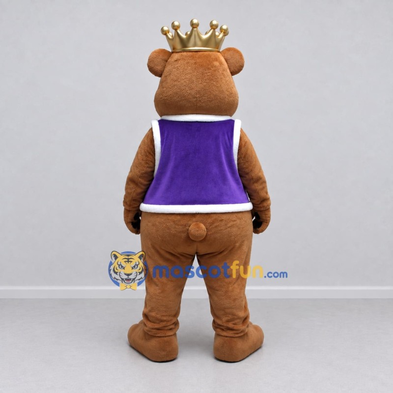 Custom Brown Purple and Gold King Bear Mascot Costume Adult Full Body Suit for Themed Events