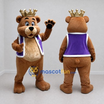 Custom Brown Purple and Gold King Bear Mascot Costume Adult Full Body Suit for Themed Events