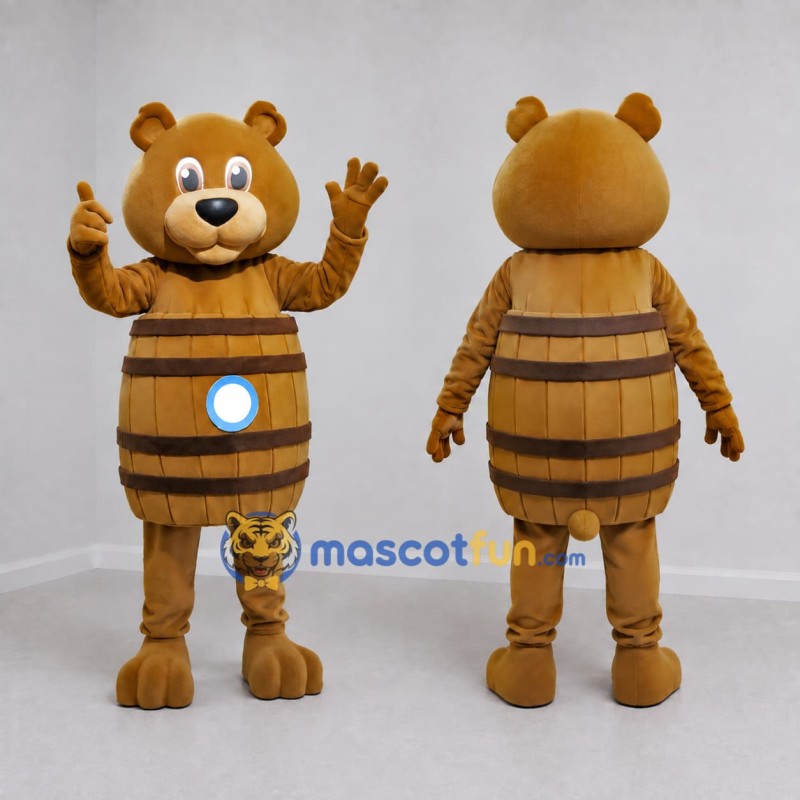 Custom Golden Brown Barrel Bear Mascot Costume Adult Full Body Suit for Themed Events
