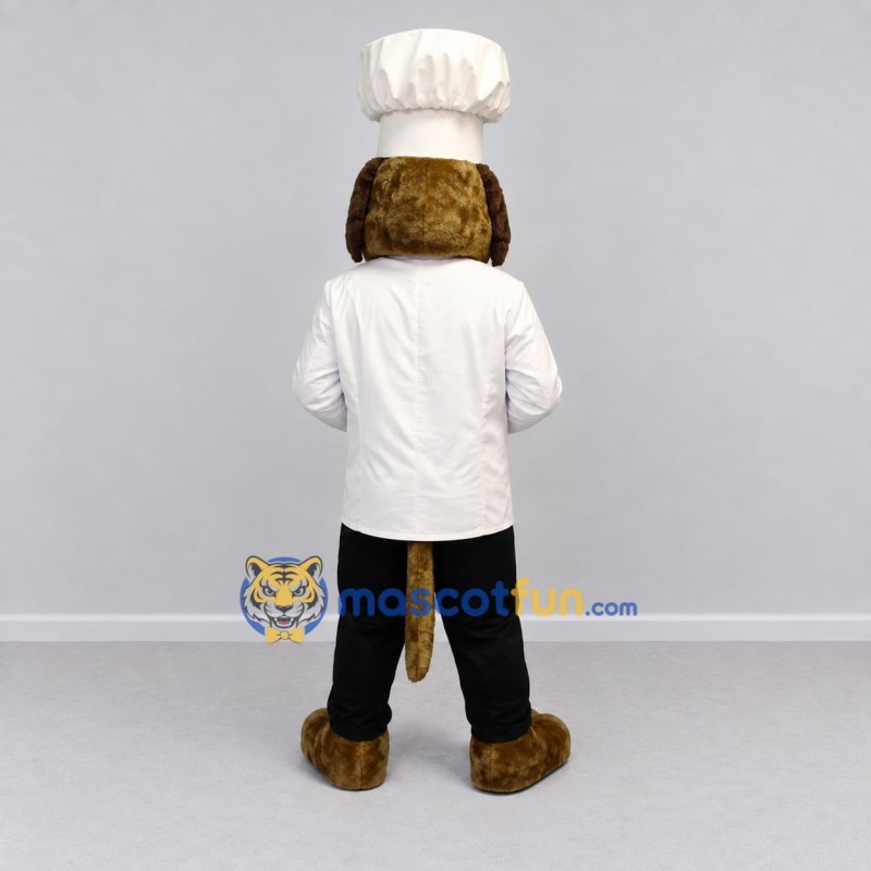 Custom Brown White and Black Chef Dog Mascot Costume Adult Full Body Suit for Food Festivals