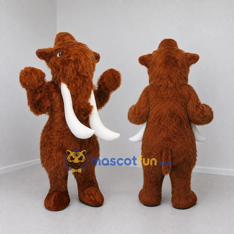 Custom Reddish Brown and White Mammoth Mascot Costume Adult Full Body Suit for Prehistoric Events Custom Reddish Brown and White Mammoth Mascot Costume Adult Full Body Suit for Prehistoric Events