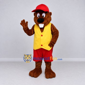 Custom Brown Yellow and Red Beaver Mascot Costume Adult Full Body Suit for School Events