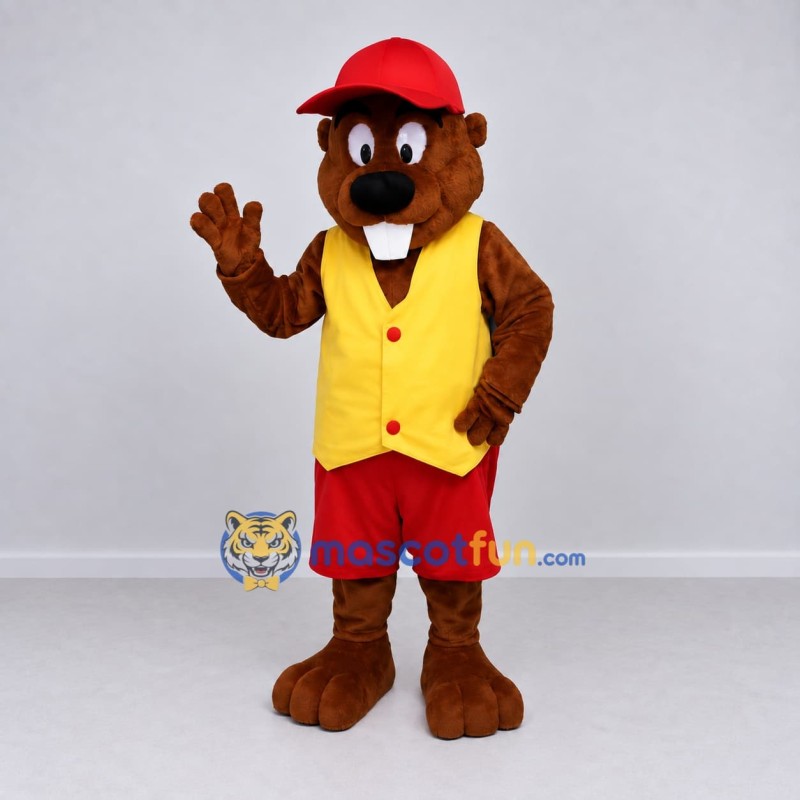 Custom Brown Yellow and Red Beaver Mascot Costume Adult Full Body Suit for School Events