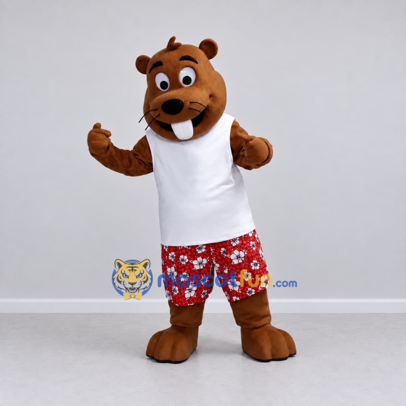 Custom Brown White and Red Beaver Mascot Costume Adult Full Body Suit for Summer Events