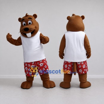 Custom Brown White and Red Beaver Mascot Costume Adult Full Body Suit for Summer Events