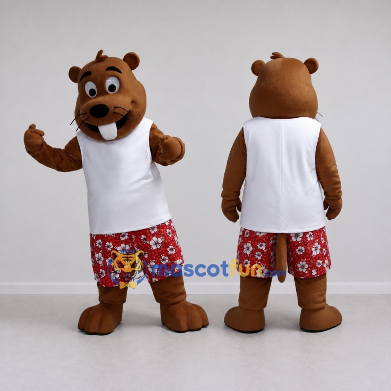 Custom Brown White and Red Beaver Mascot Costume Adult Full Body Suit for Summer Events