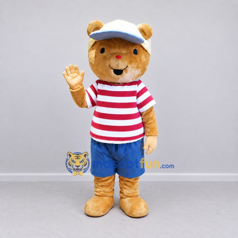 Custom Tan Red White and Blue Bear Mascot Costume Adult Full Body Suit for Summer Events Custom Tan Red White and Blue Bear Mascot Costume Adult Full Body Suit for Summer Events