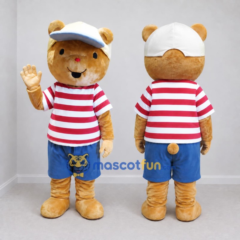 Custom Tan Red White and Blue Bear Mascot Costume Adult Full Body Suit for Summer Events Custom Tan Red White and Blue Bear Mascot Costume Adult Full Body Suit for Summer Events