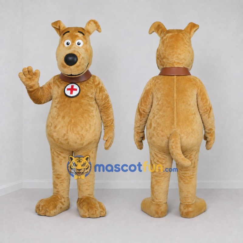 Custom Golden Tan Rescue Dog Mascot Costume Adult Full Body Suit for Safety Events Custom Golden Tan Rescue Dog Mascot Costume Adult Full Body Suit for Safety Events