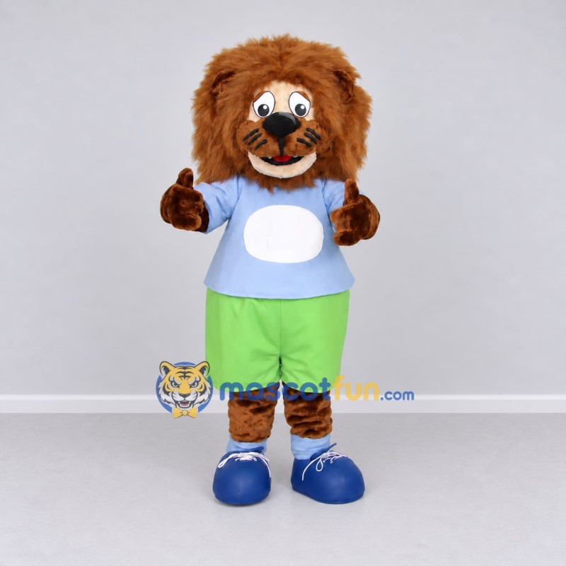 Custom Brown Blue and Green Lion Mascot Costume Adult Full Body Suit for Children's Events