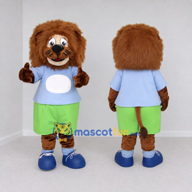 Custom Brown Blue and Green Lion Mascot Costume Adult Full Body Suit for Children's Events
