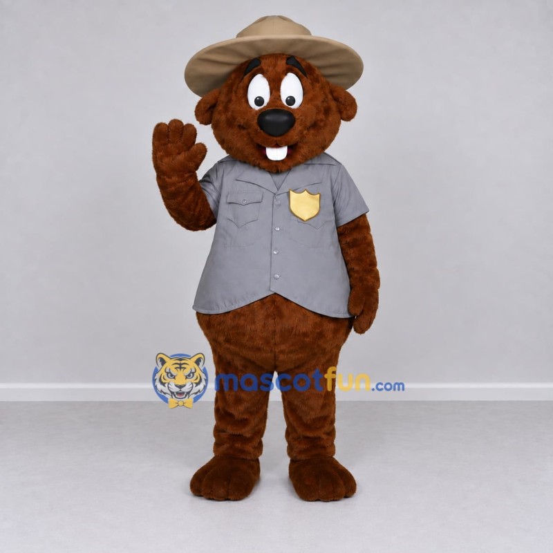 Custom Brown and Gray Ranger Beaver Mascot Costume Adult Full Body Suit for Nature Events Custom Brown and Gray Ranger Beaver Mascot Costume Adult Full Body Suit for Nature Events