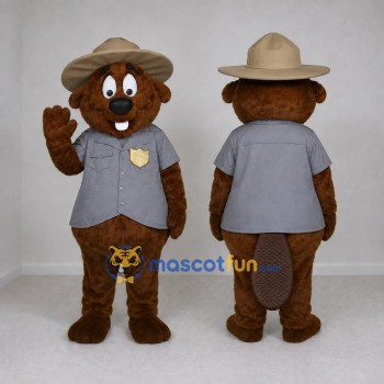 Custom Brown and Gray Ranger Beaver Mascot Costume Adult Full Body Suit for Nature Events