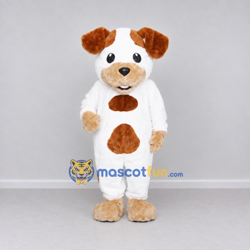 Custom White and Brown Dog Mascot Costume Adult Full Body Suit for Pet Events Custom White and Brown Dog Mascot Costume Adult Full Body Suit for Pet Events