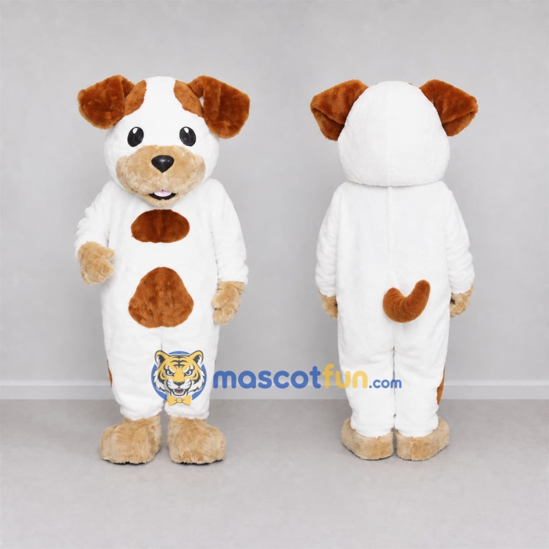 Custom White and Brown Dog Mascot Costume Adult Full Body Suit for Pet Events Custom White and Brown Dog Mascot Costume Adult Full Body Suit for Pet Events