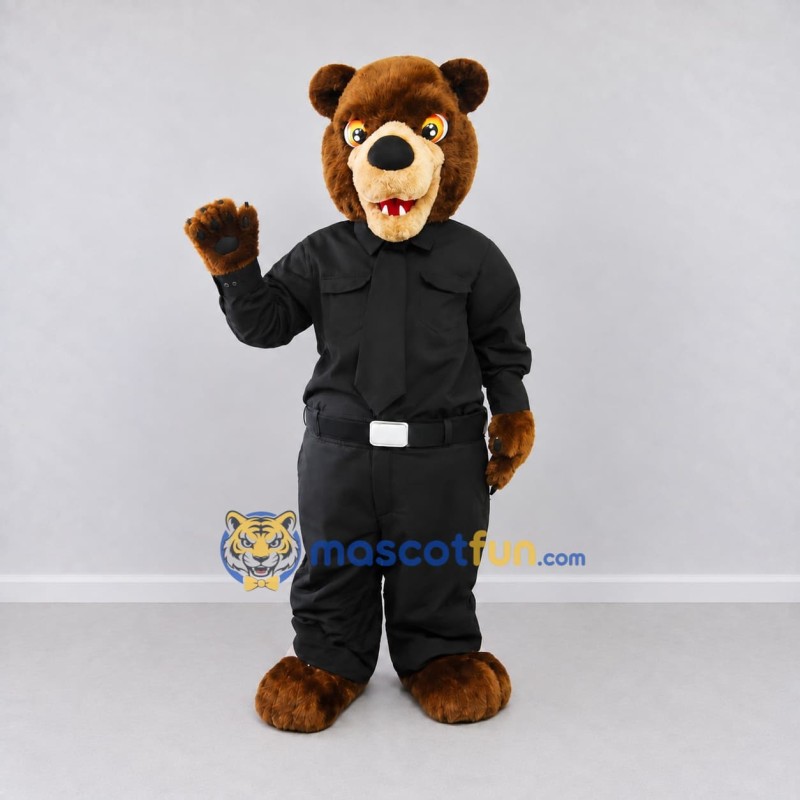 Custom Brown and Black Uniformed Bear Mascot Costume Adult Full Body Suit for Community Events Custom Brown and Black Uniformed Bear Mascot Costume Adult Full Body Suit for Community Events
