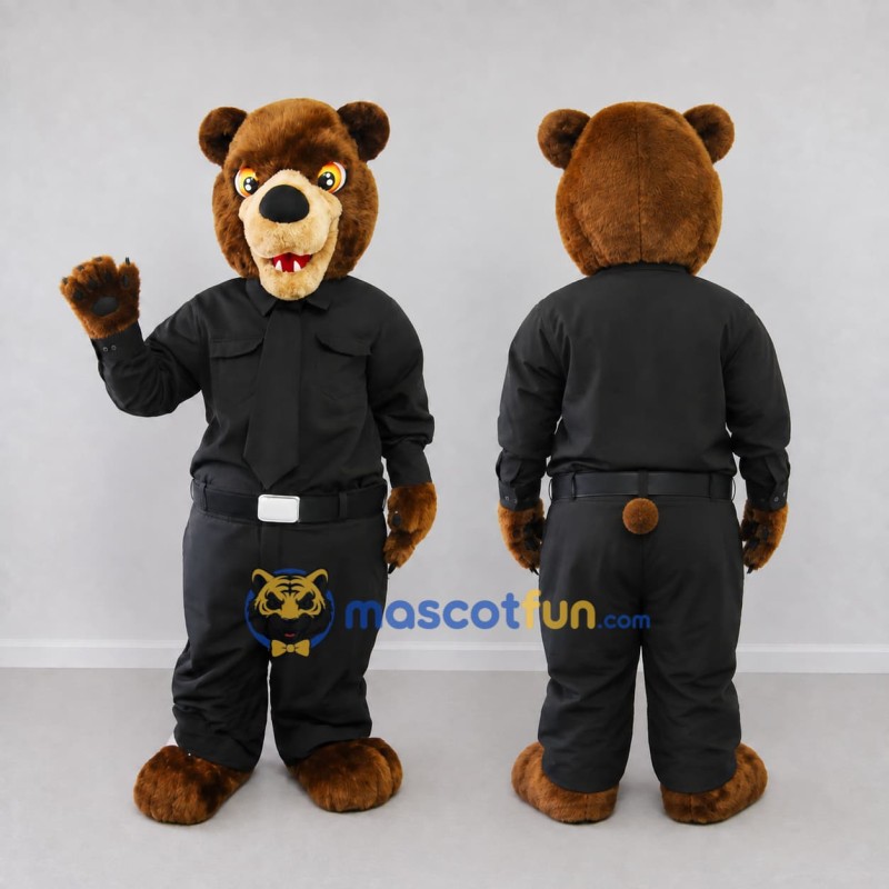 Custom Brown and Black Uniformed Bear Mascot Costume Adult Full Body Suit for Community Events Custom Brown and Black Uniformed Bear Mascot Costume Adult Full Body Suit for Community Events