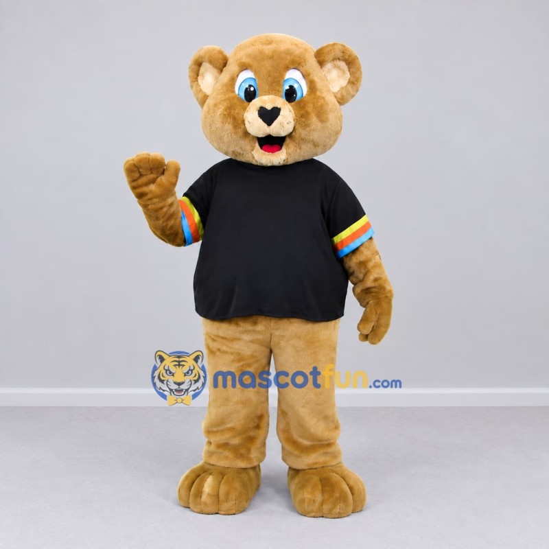 Custom Golden Tan and Black Bear Mascot Costume Adult Full Body Suit for School Events Custom Golden Tan and Black Bear Mascot Costume Adult Full Body Suit for School Events