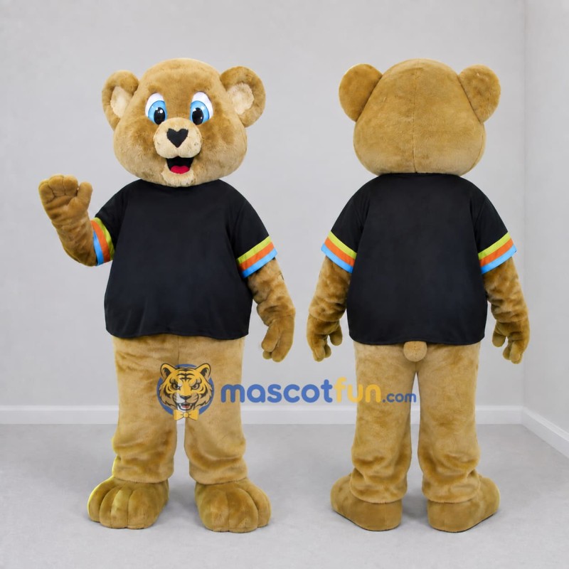 Custom Golden Tan and Black Bear Mascot Costume Adult Full Body Suit for School Events Custom Golden Tan and Black Bear Mascot Costume Adult Full Body Suit for School Events