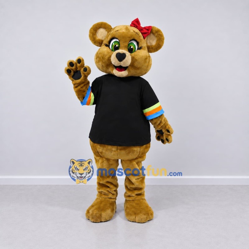 Custom Golden Tan Black and Red Bear Mascot Costume Adult Full Body Suit for School Events Custom Golden Tan Black and Red Bear Mascot Costume Adult Full Body Suit for School Events