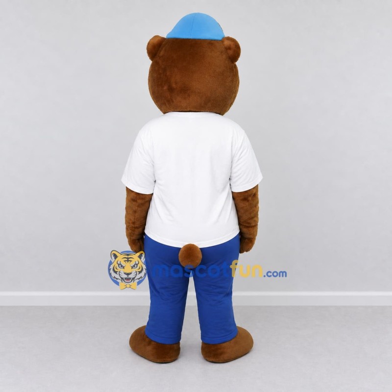 Custom Brown White and Blue Bear Mascot Costume Adult Full Body Suit for School Events Custom Brown White and Blue Bear Mascot Costume Adult Full Body Suit for School Events