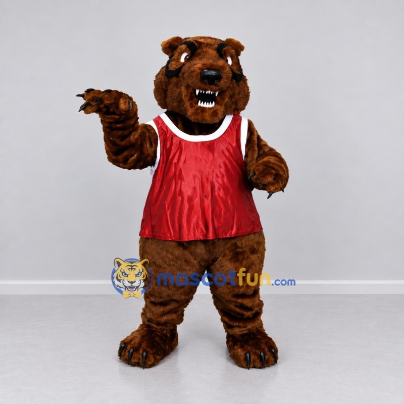 Custom Brown and Red Bear Mascot Costume Adult Full Body Suit for Sports Events Custom Brown and Red Bear Mascot Costume Adult Full Body Suit for Sports Events