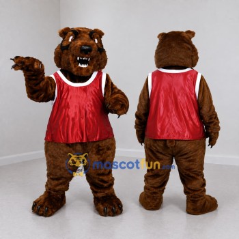 Custom Brown and Red Bear Mascot Costume Adult Full Body Suit for Sports Events