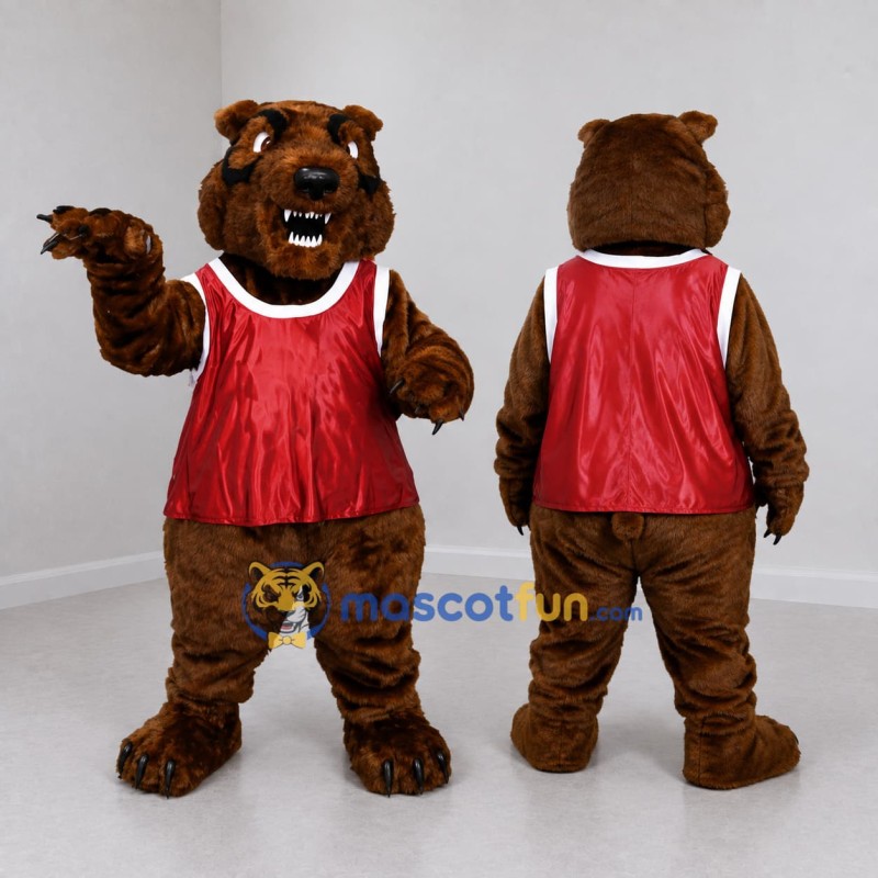 Custom Brown and Red Bear Mascot Costume Adult Full Body Suit for Sports Events Custom Brown and Red Bear Mascot Costume Adult Full Body Suit for Sports Events