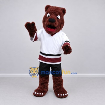 Custom Burgundy White and Black Hockey Bear Mascot Costume Adult Full Body Suit for Sports Events Custom Burgundy White and Black Hockey Bear Mascot Costume Adult Full Body Suit for Sports Events