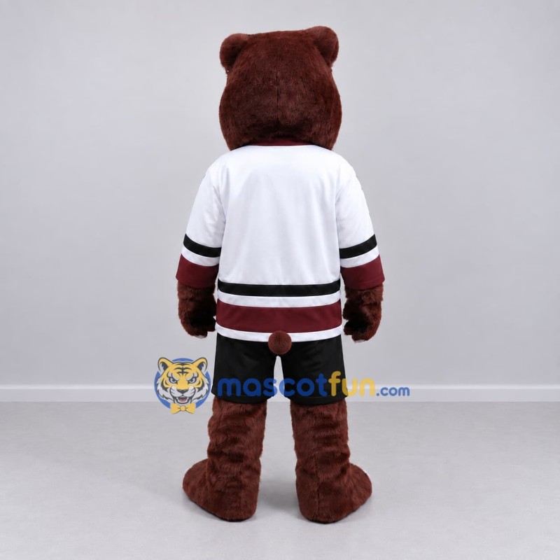 Custom Burgundy White and Black Hockey Bear Mascot Costume Adult Full Body Suit for Sports Events Custom Burgundy White and Black Hockey Bear Mascot Costume Adult Full Body Suit for Sports Events