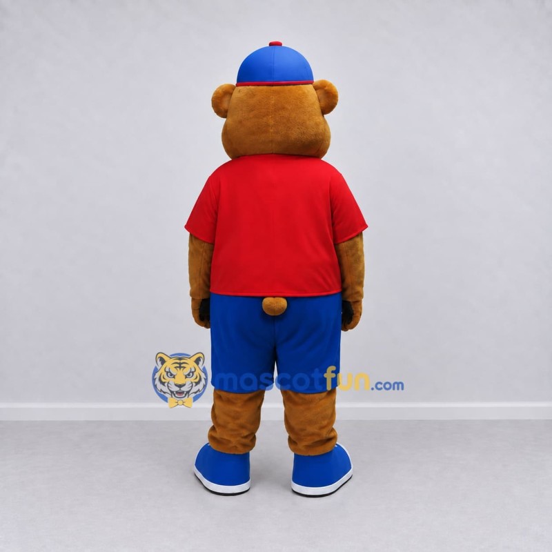 Custom Brown Red and Blue Bear Mascot Costume Adult Full Body Suit for School Events