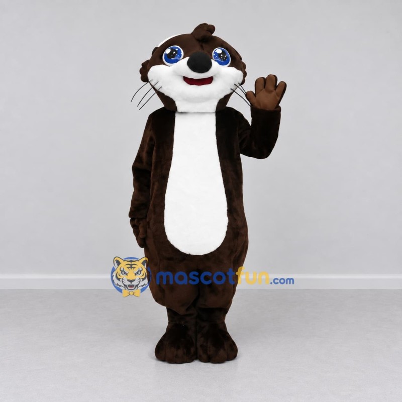 Custom Dark Brown and White Otter Mascot Costume Adult Full Body Suit for Aquatic Events