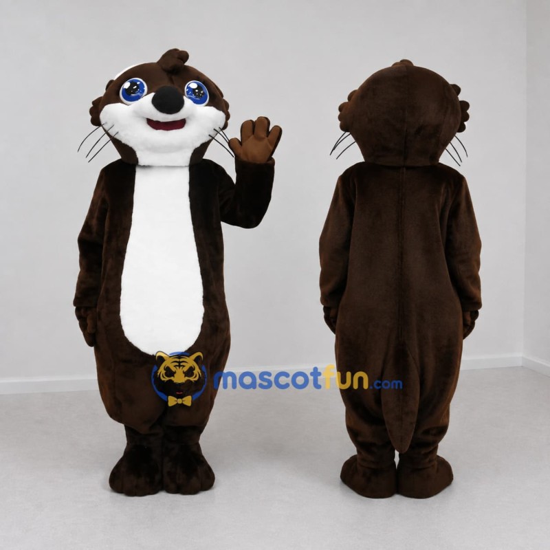 Custom Dark Brown and White Otter Mascot Costume Adult Full Body Suit for Aquatic Events