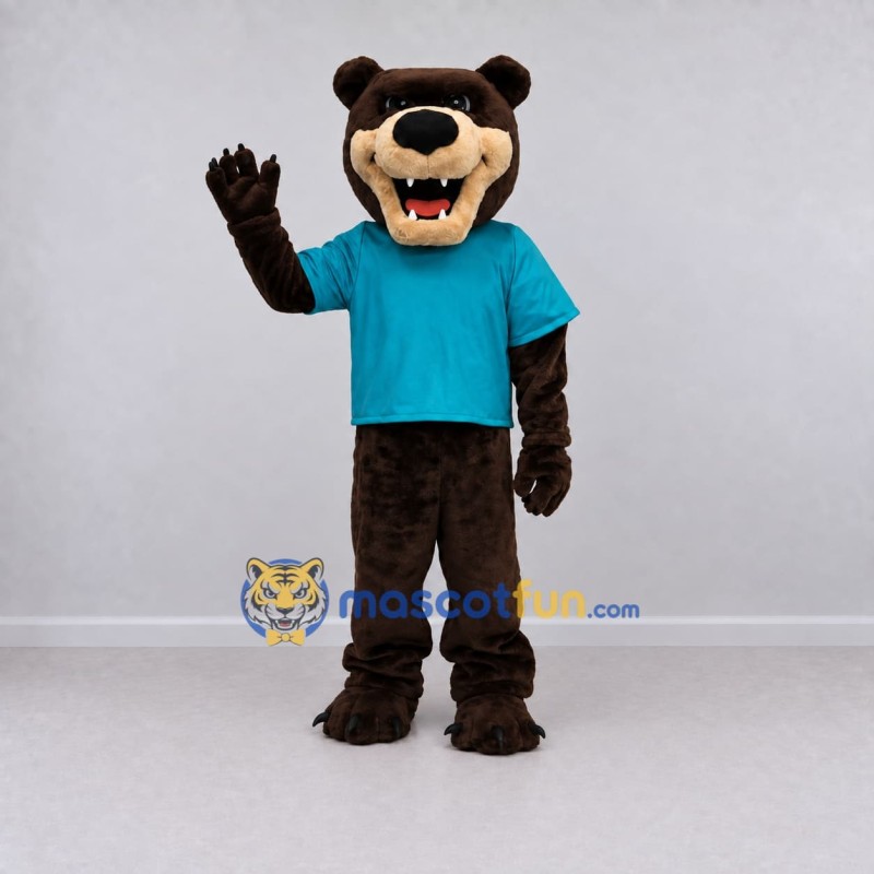 Custom Dark Brown and Teal Bear Mascot Costume Adult Full Body Suit for School Events
