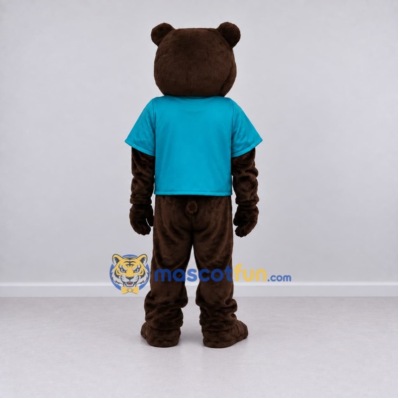 Custom Dark Brown and Teal Bear Mascot Costume Adult Full Body Suit for School Events