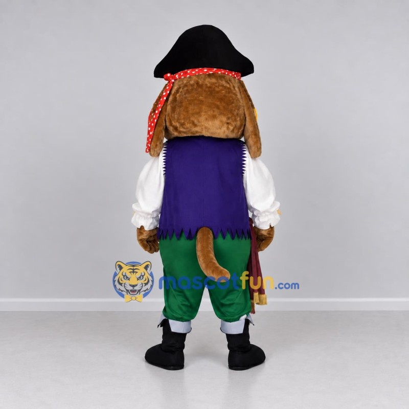 Custom Brown Purple and Green Pirate Dog Mascot Costume Adult Full Body Suit for Themed Events