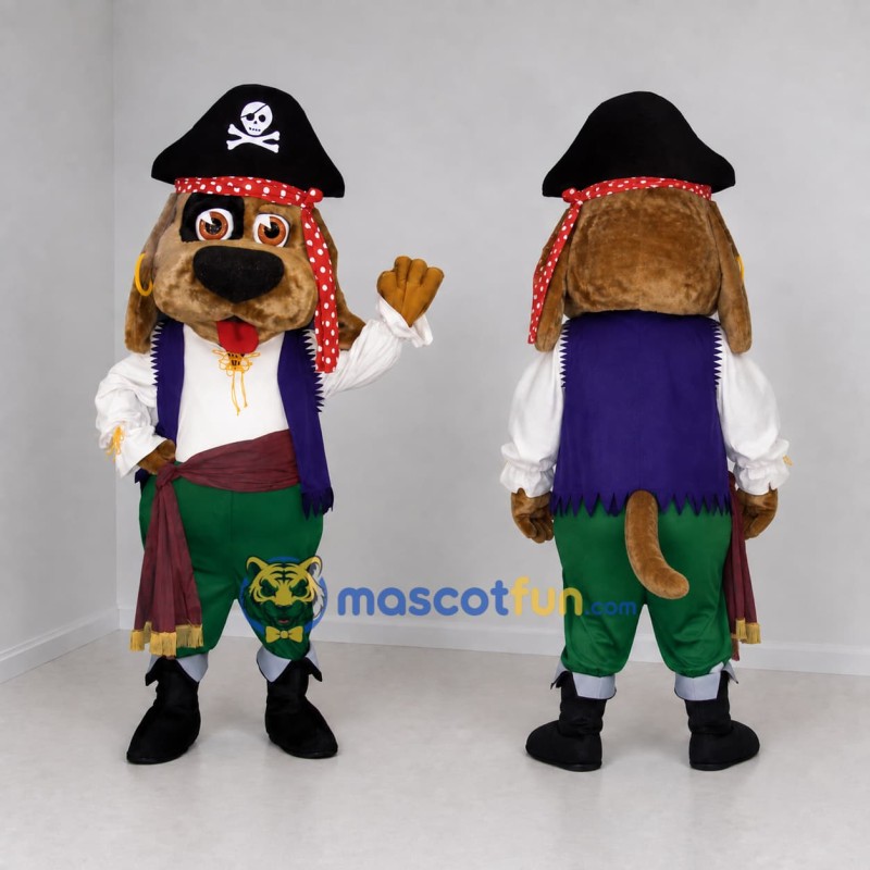 Custom Brown Purple and Green Pirate Dog Mascot Costume Adult Full Body Suit for Themed Events